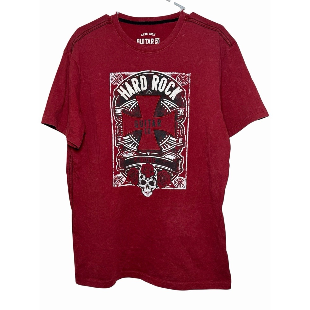 Hard Rock Guitar Co Rome Mens Large Red Skull Cross Graphic T Shirt Y2K Grunge